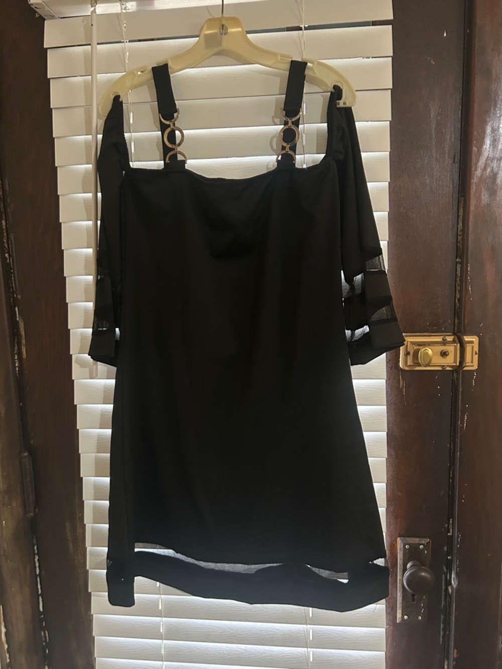 Black Off-Shoulder Ring-Detail Women’s Dress